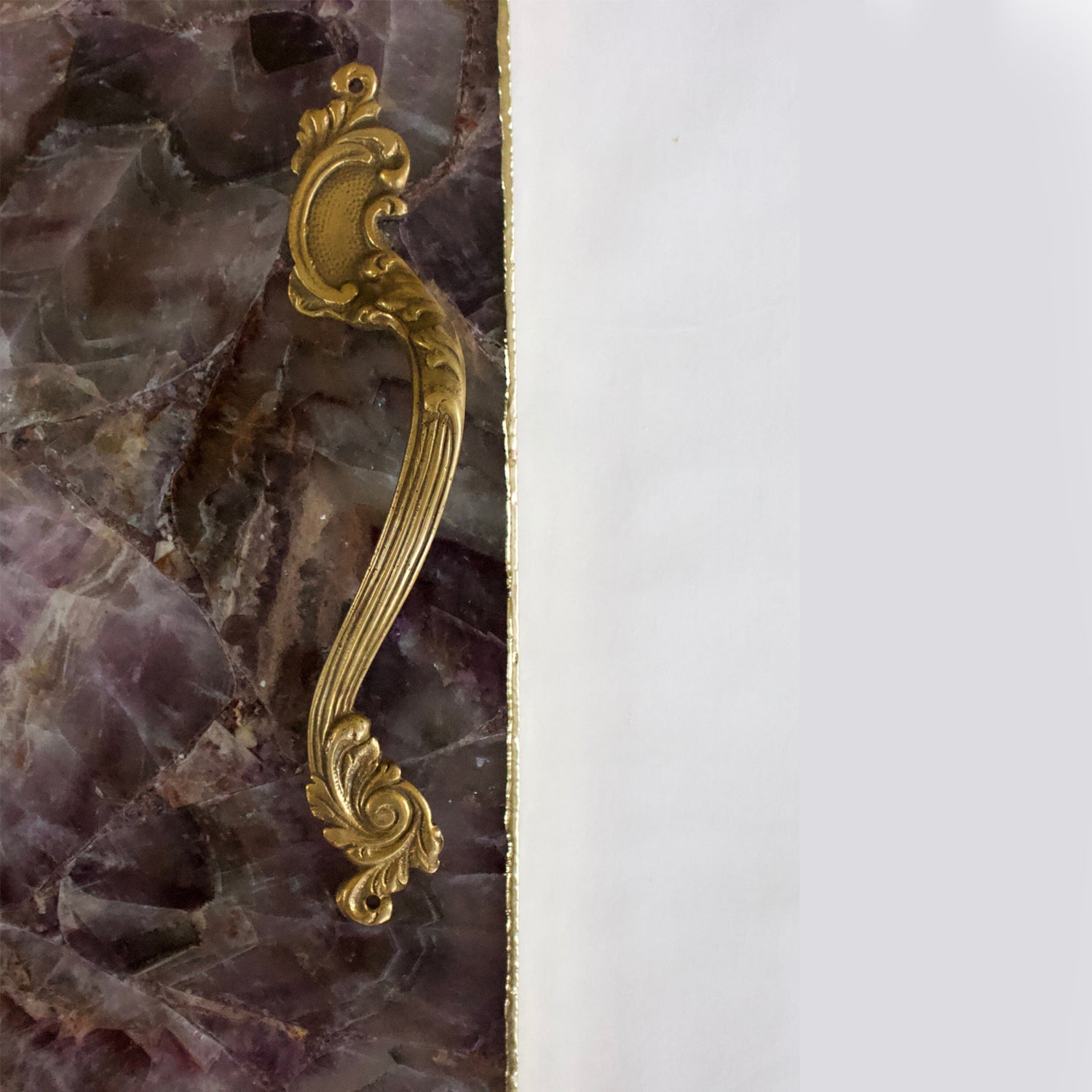Amethyst Agate Serving Tray With Brass Handles | Square